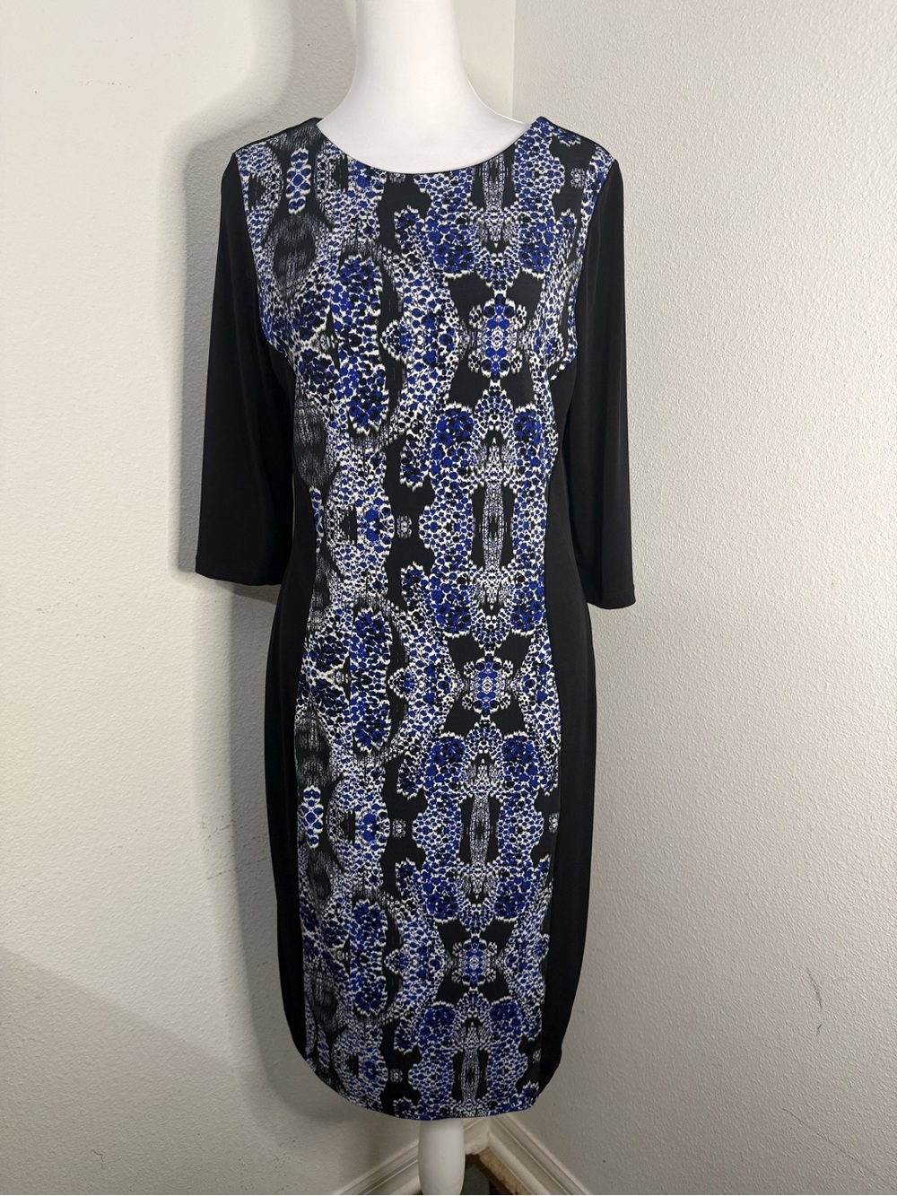 PAPAYA WEEKEND Matalan Optical Illusion Panel Sheath Dress Blue Black Geometric